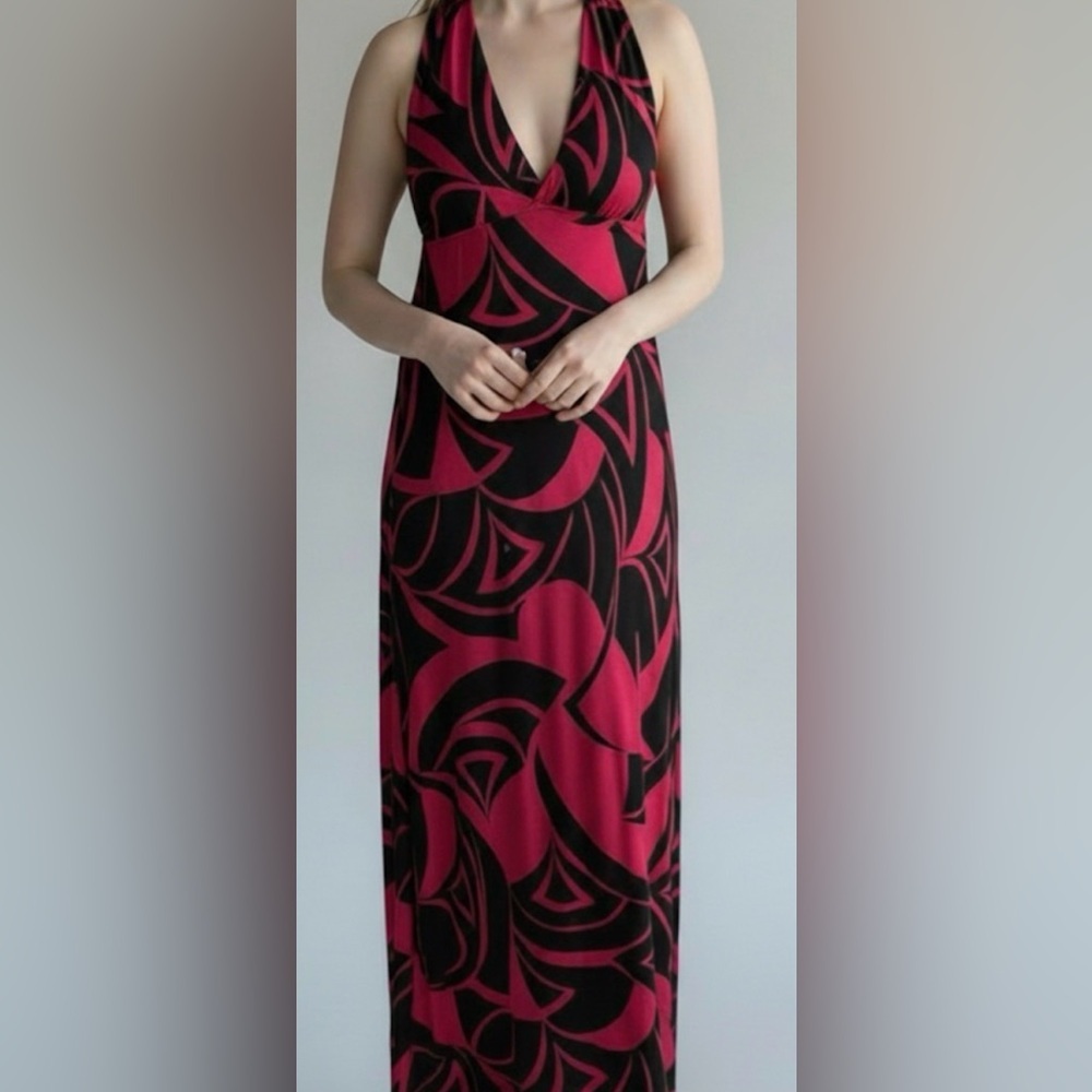 Stella Cruz Ladies Medium Stretchy Padded Elegant Black and Pink Maxi Sundress